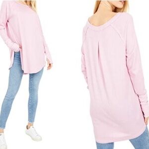 Free People Snowy Thermal Pink Waffle Knit Thermal Long Sleeve Top Medium